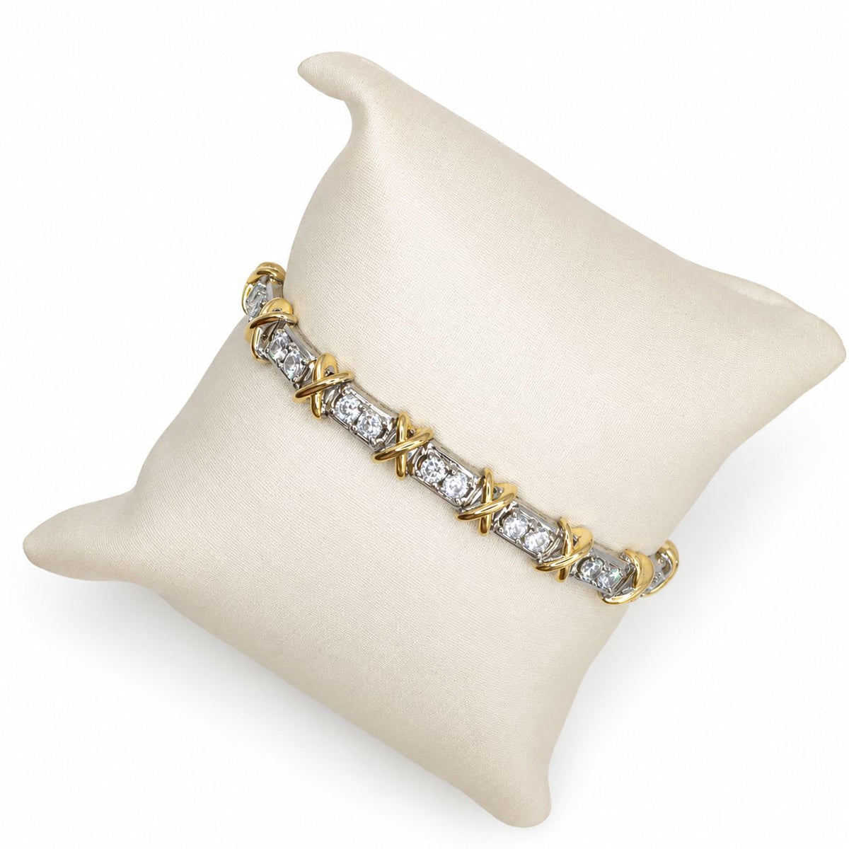 Pulseira X Insp. Alta Joalheria Tiffany&Co. prateada+dourado