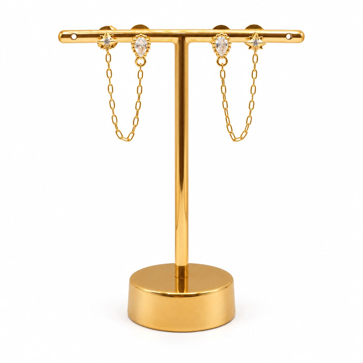 Brinco 1 e 2 furo gota+estrela ouro amarelo