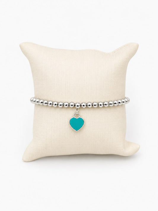 Pulseira de contas coração Inspiração Tiffany Blue PRATA 925
