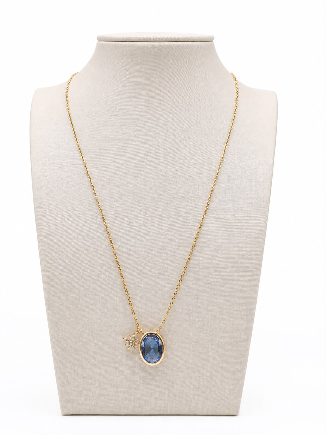 Colar cristal london blue zirconia branca oval e estrela