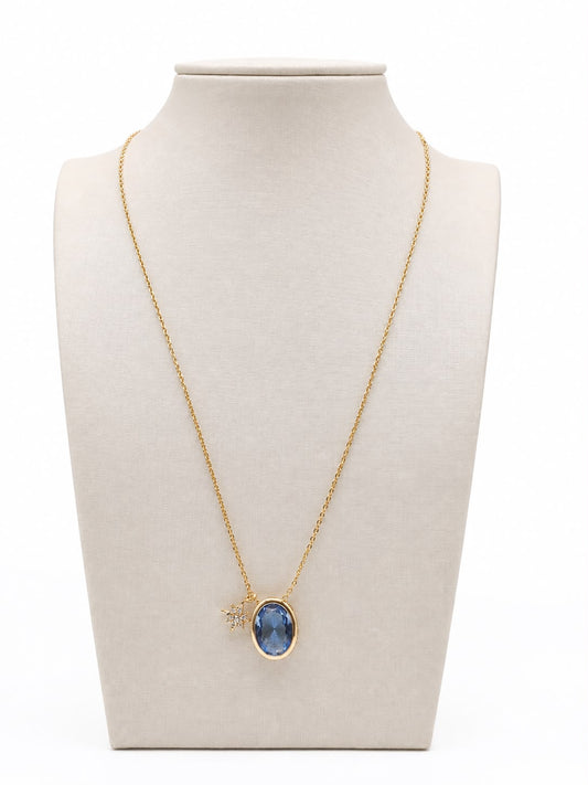 Colar cristal london blue zirconia branca oval e estrela