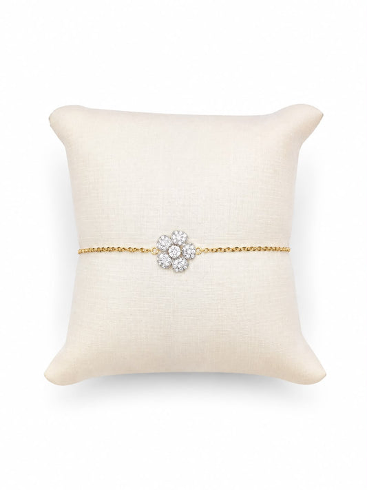 Pulseira flor glam Moissanite+Prata 925+Ouro amarelo