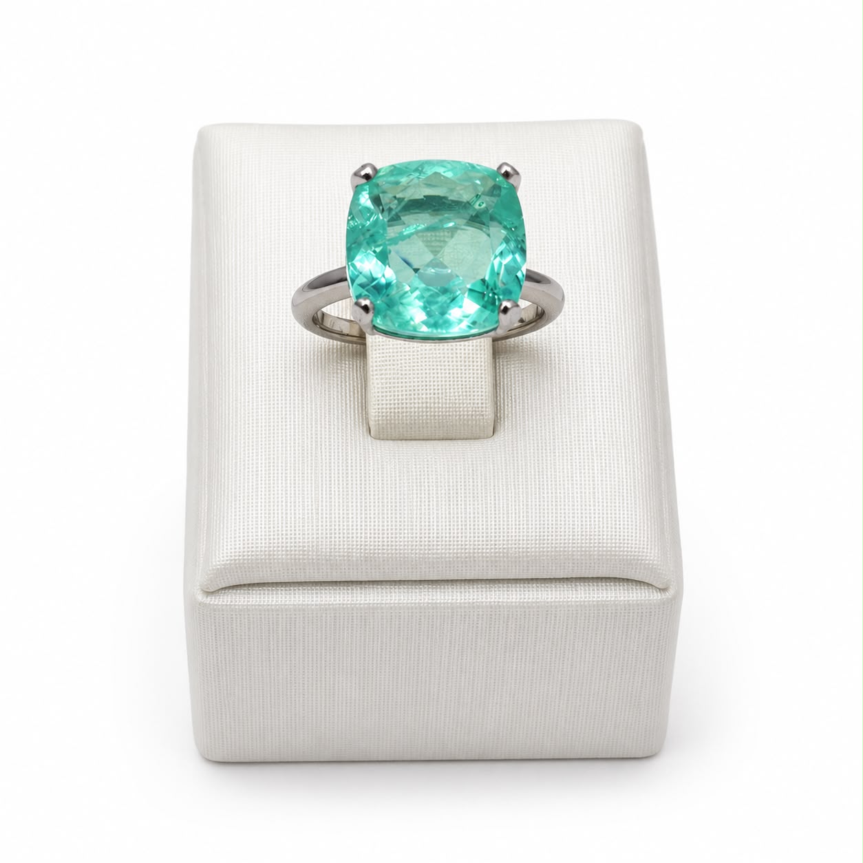 Anel turmalina fusion cushion 13mm glam Moissanite+Prata 925
