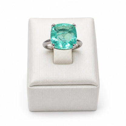 Anel turmalina fusion cushion 13mm glam Moissanite+Prata 925