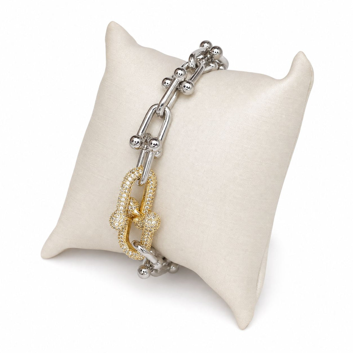 Pulseira elos+corrente Insp. Tiffany&Co ouro amarelo+ouro branco