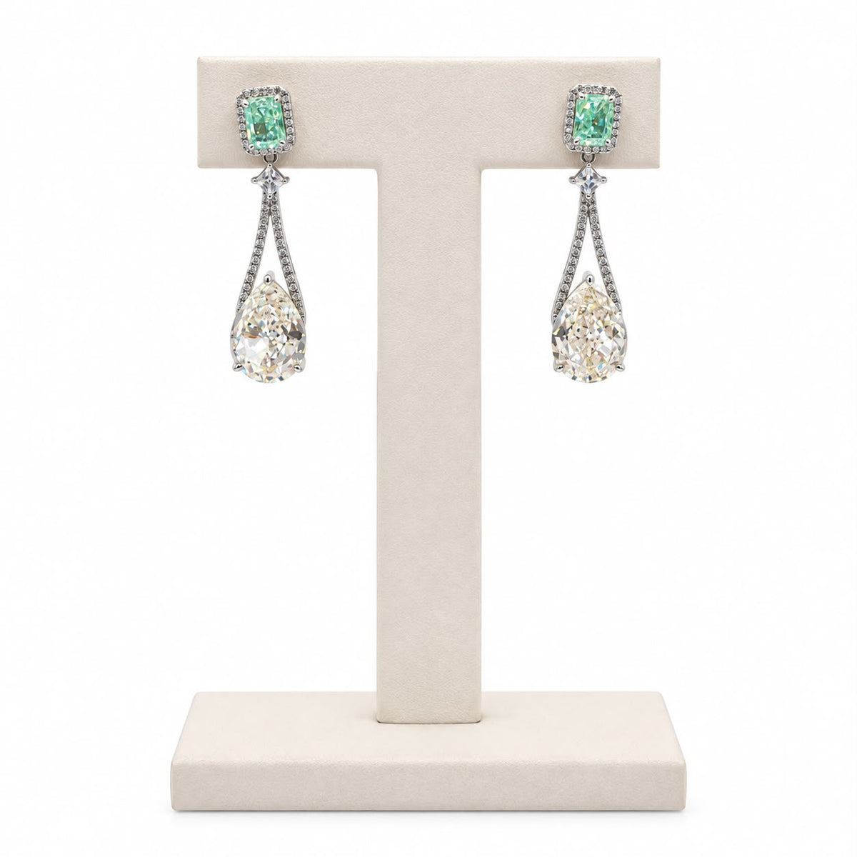 Brinco zirc. crushedice cutting paraiba-diamond color branca formas