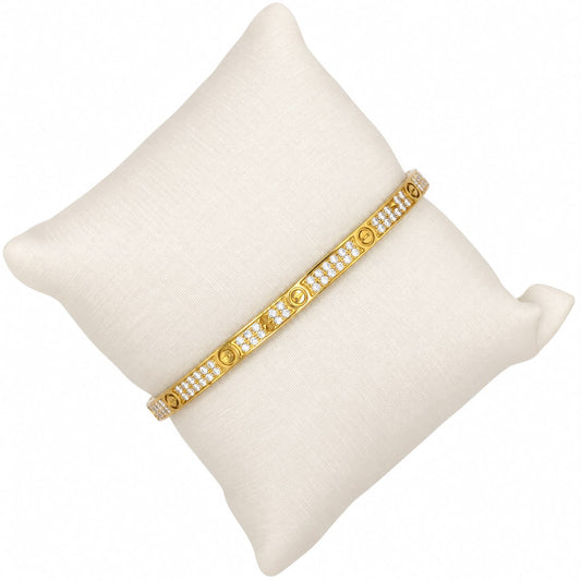Bracelete Insp. Cartier ouro amarelo pontilhos fina cravejada