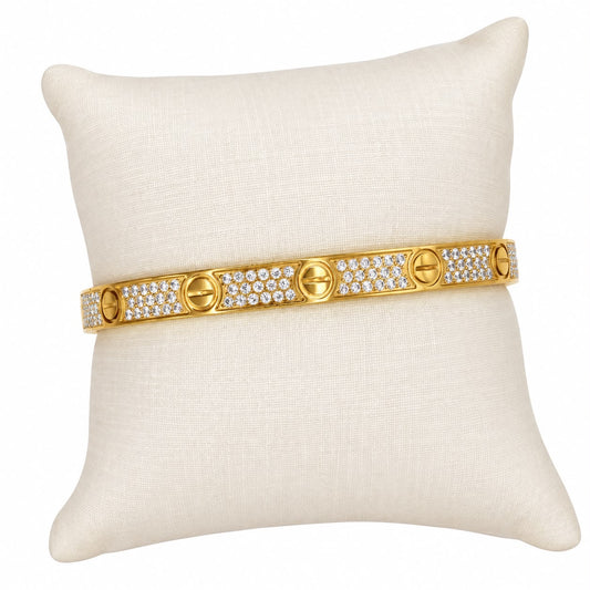 Bracelete Insp. Cartier ouro amarelo pontilhos cravejada