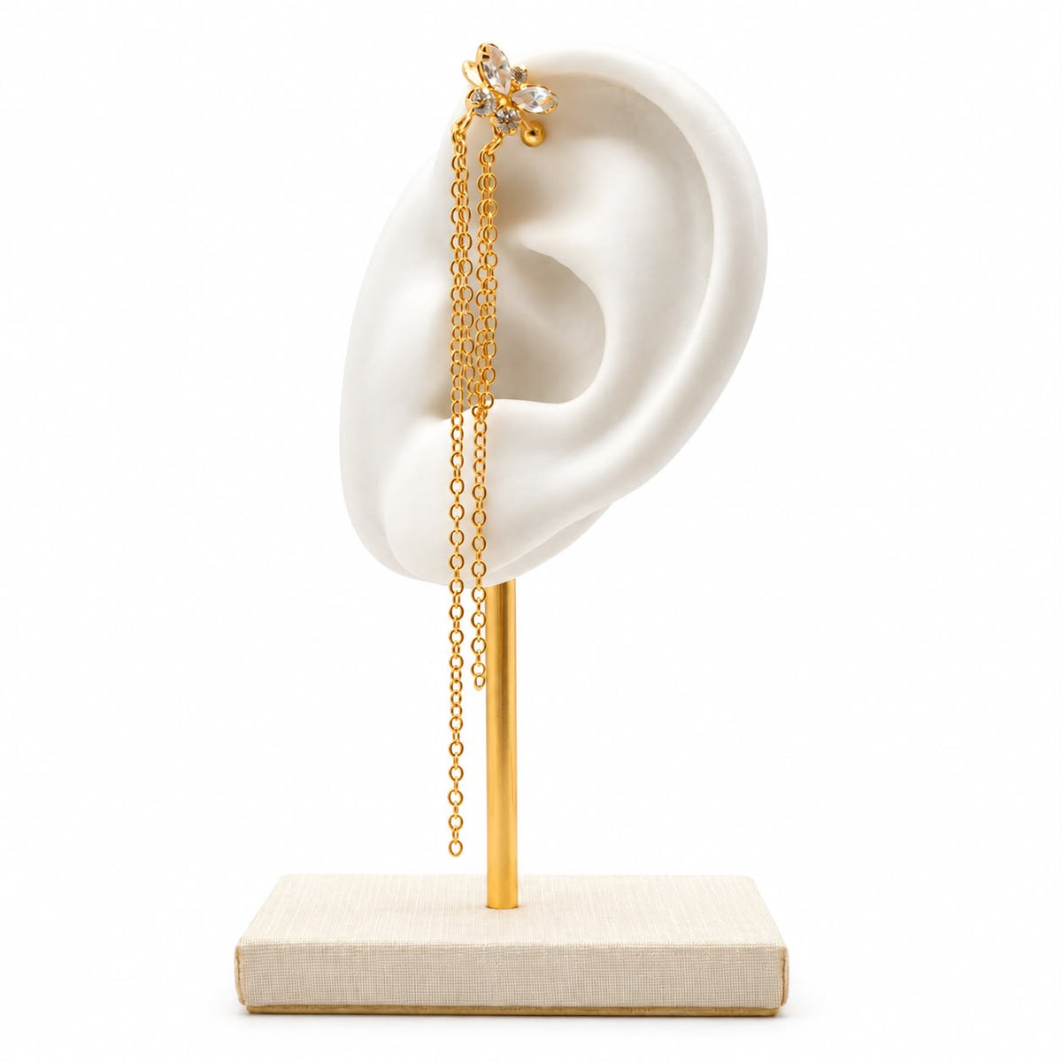 Piercing borboleta zirc.+fios ouro amarelo