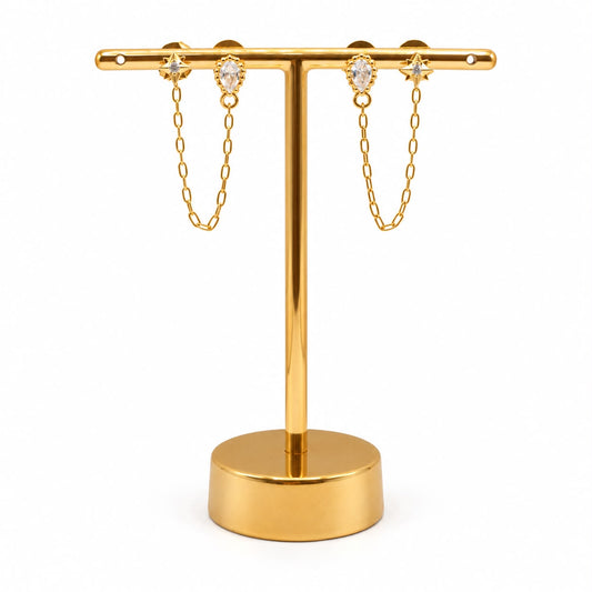 Brinco 1 e 2 furo gota+estrela ouro amarelo