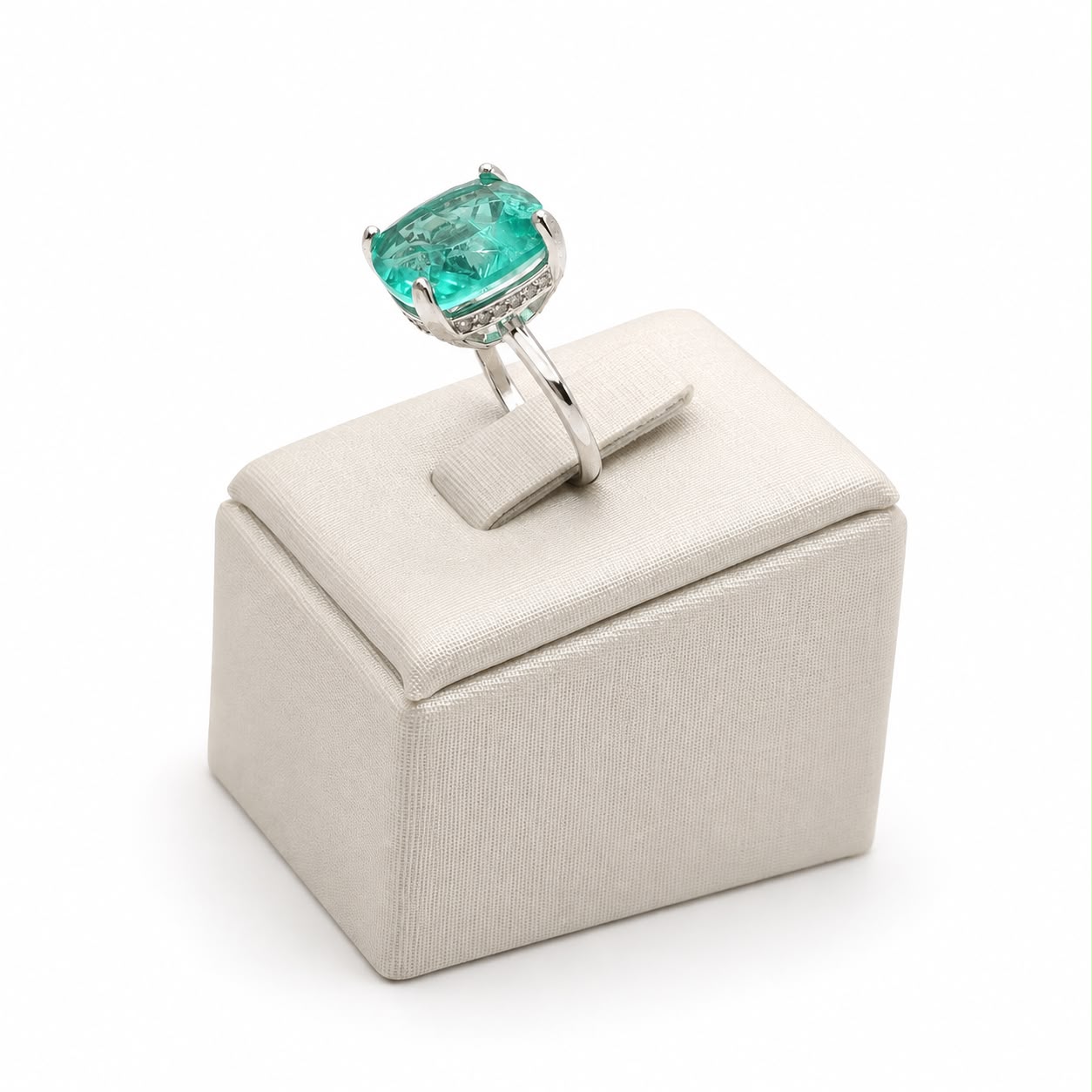 Anel turmalina fusion cushion 13mm glam Moissanite+Prata 925