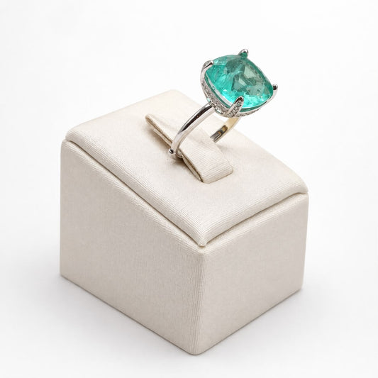 Anel turmalina fusion cushion 13mm glam Moissanite+Prata 925
