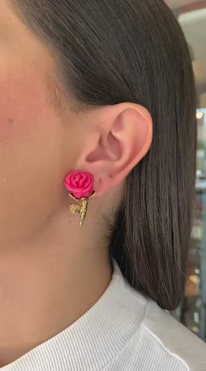 Brinco familia fiore dourado rosa P